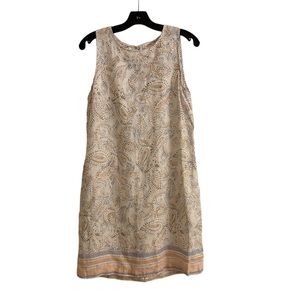 RACHEL ASHWELL Sleeveless Linen Shift Paisley Print Dress with Pockets